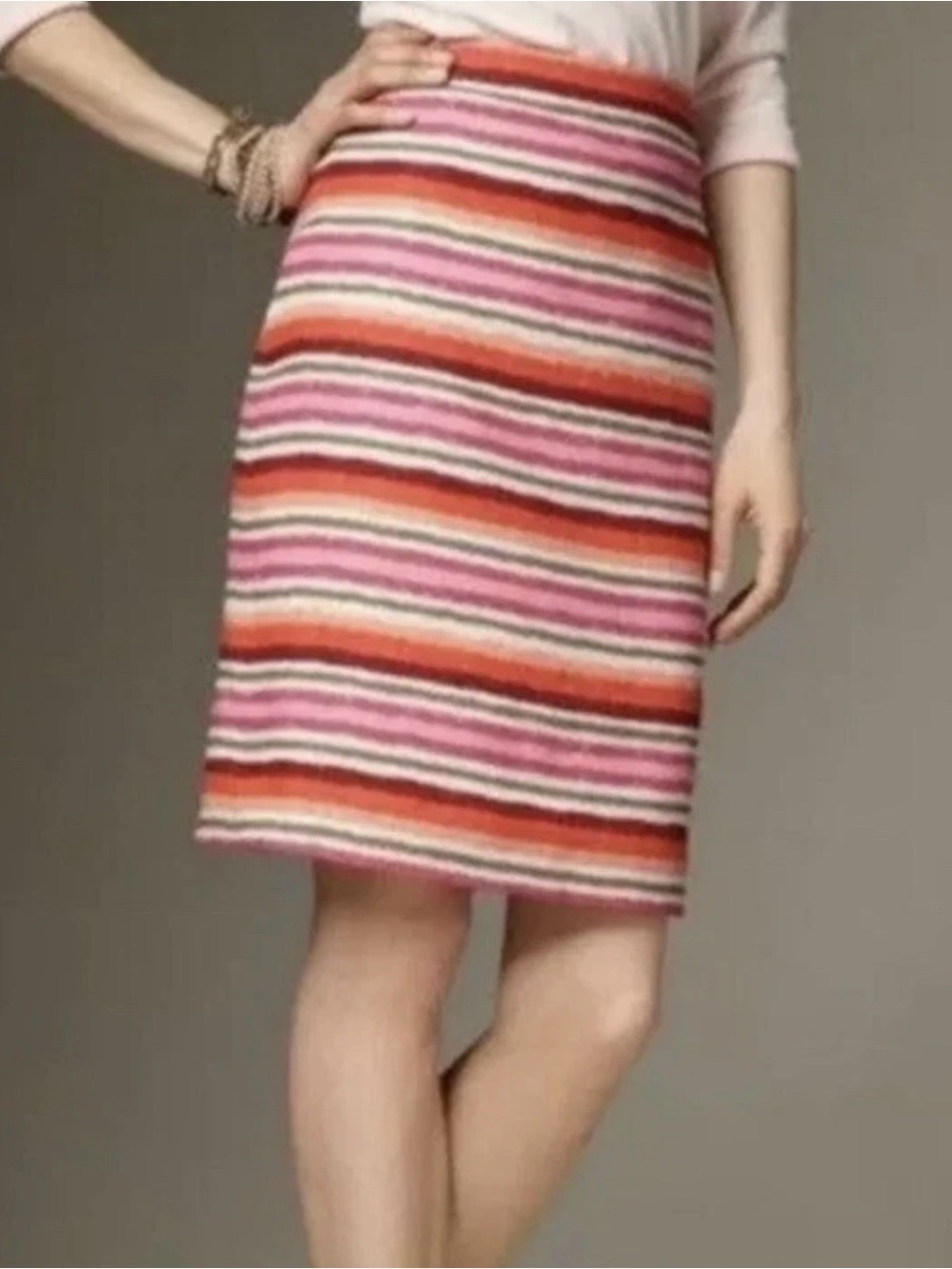 Talbots Striped 100% Linen Pencil Skirt Size 12P Business Casual Spring